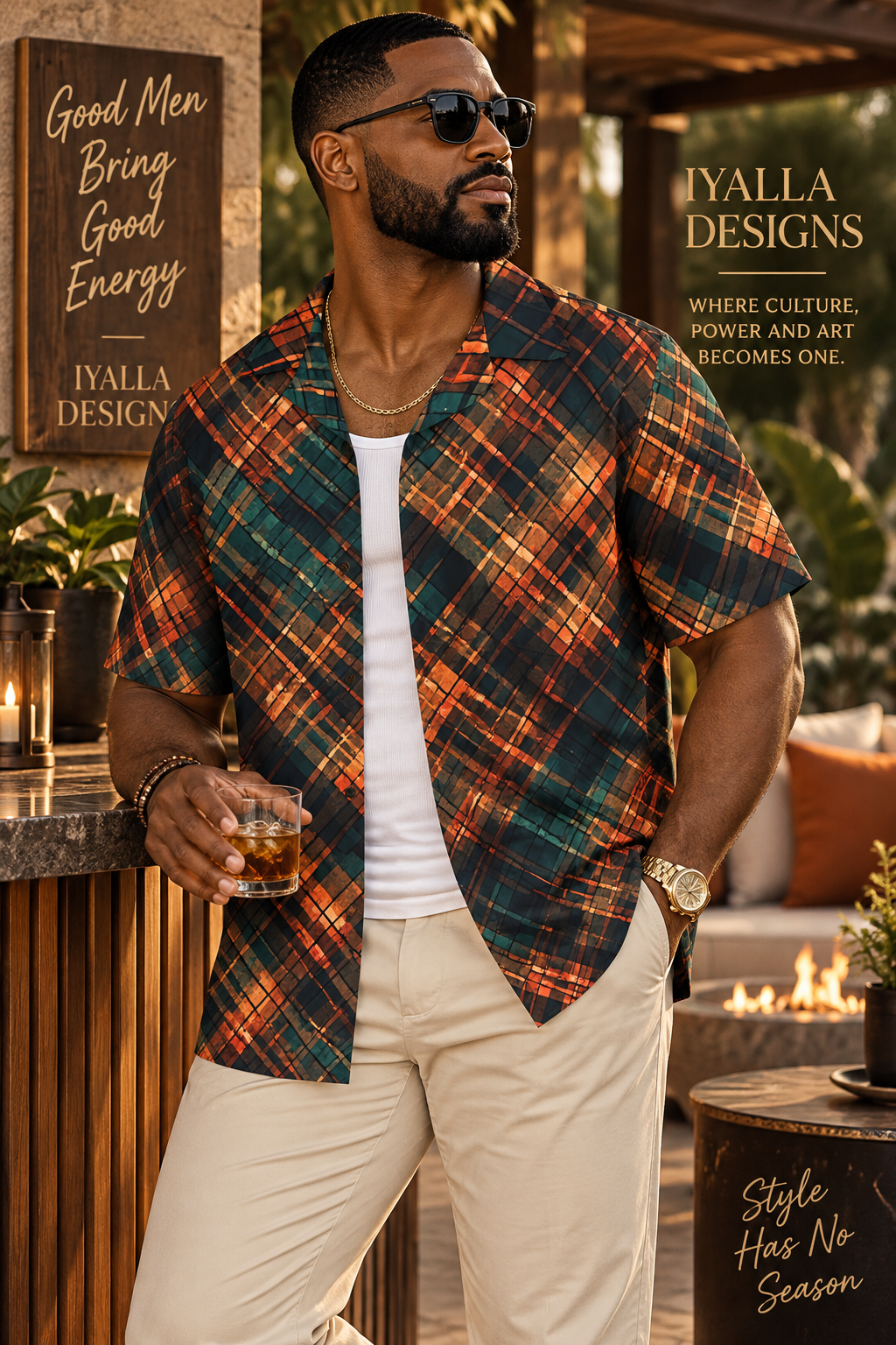 Men’s Abstract Print Button Up Shirt, Teal Burnt Orange Short Sleeve Shirt, Luxury Resort Shirt, Artistic Geometric Vacation Shirt for Men