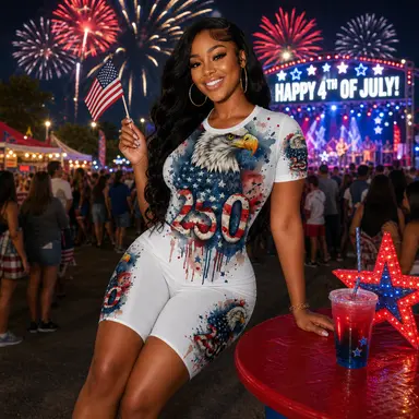 250 Patriotic One Piece Yoga Set | Eagle 1776-2026 Activewear Romper | USA Fourth of July Workout Outfit | Women's Biker Shorts Lounge Set | Independence Day Apparel