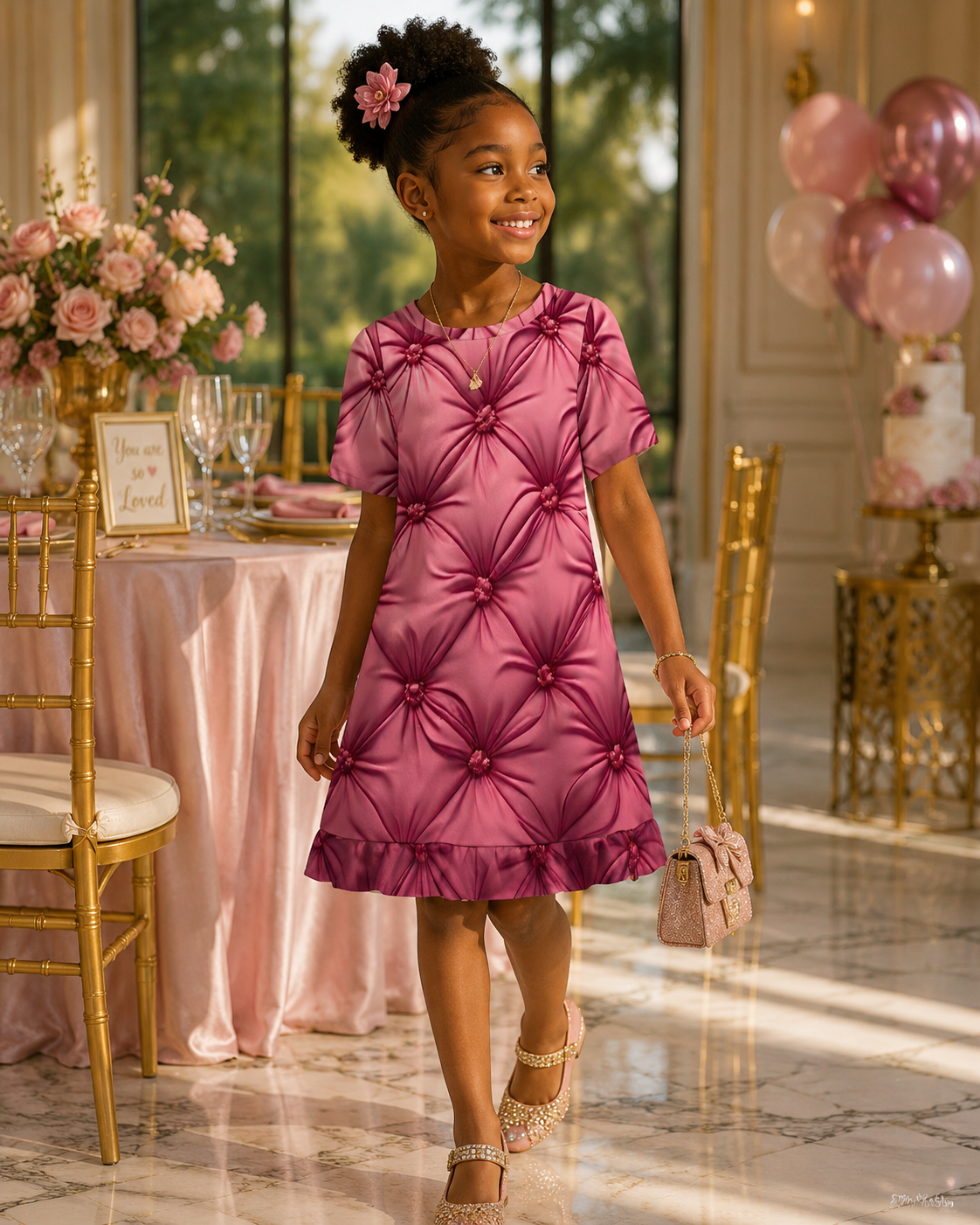 Zuri | Girls Rose Pink Petal Ruffle Dress